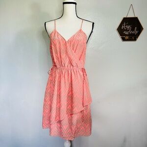 Rebecca Taylor Coral Cinch Waist Faux Wrap Sun Dress size 8